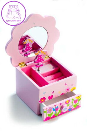 DŘEVO Toaletní skříňka PRINCESS hrající TOALETKA SE ZRCADLEM dětská ŠPERKOVNICE