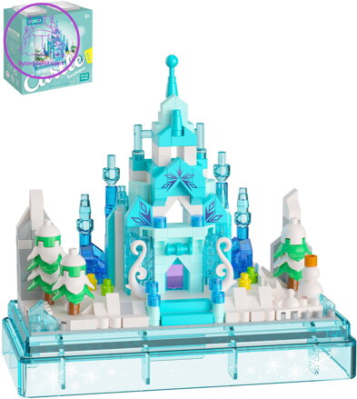 Stavebnice mini KOCO Zimní hrad 381 dílků 3D v průhledném boxu plast