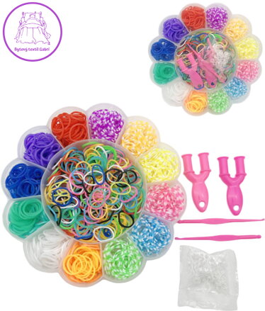UDĚLEJ SI NÁRAMEK Gumičky LOOM BANDS 900ks set s doplňky květina
