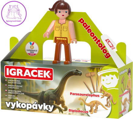 EFKO IGRÁČEK Paleontoložka figurka dino vykopávky Parasaurolophuse a Diplod
