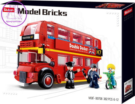 SLUBAN Model Bricks Autobus Double Decker 382 dílků + 3 figurky STAVEBNICE