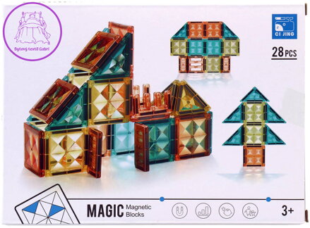 Stavebnice magnetická 28 dílků 3D skládačka plast/kov v krabici Stavebnice magnetická 28 dílků 3D skládačka plast/kov v krabici