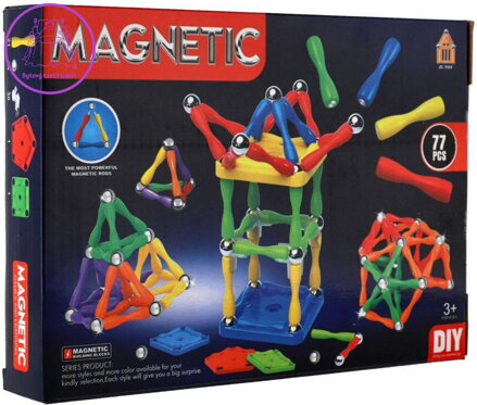 Stavebnice magnetická 77 dílků skládačka 3D plast/kov v krabici
