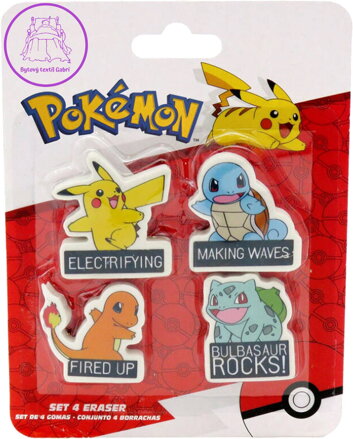 Mazací guma set 4ks Pokémon dětské školní potřeby blister