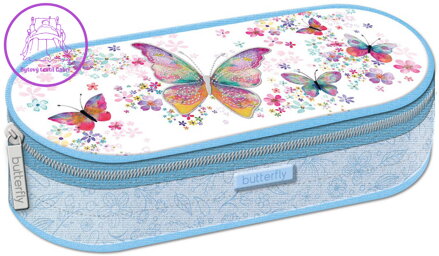 Penál oválný Motýlci 22x10cm dětské školní pouzdro s rozvrhem hodin