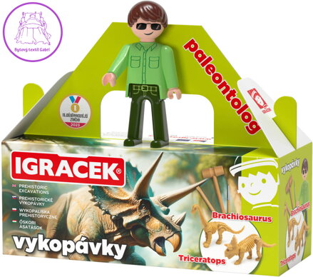 EFKO IGRÁČEK Paleontolog figurka dino vykopávky Triceratops a Brachiosaurus