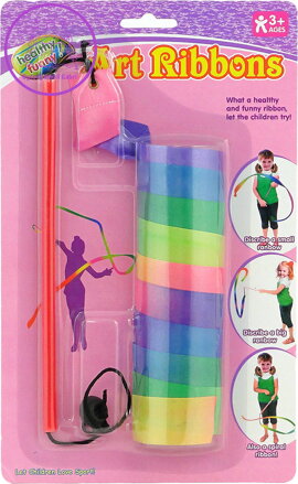 Stuha dětská gymnastická duhová 121cm s hůlkou plast na kartě