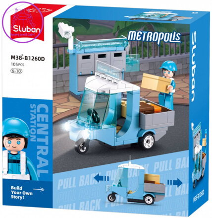 SLUBAN Metropolis Poštovní vůz zpětný chod 105 dílků + figurka STAVEBNICE
