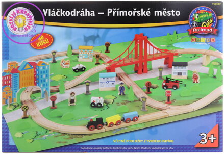 MAXIM DŘEVO Vláčkodráha přímořské město 80 dílků *DŘEVĚNÉ HRAČKY*