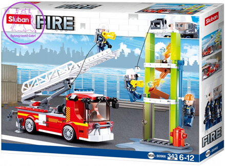 SLUBAN Fire Auto s teleskopickým žebříkem 343 dílků + 3 figurky STAVEBNICE