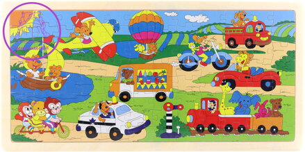 DŘEVO Puzzle dopravní prostředky vkládací na desce 96 dílků