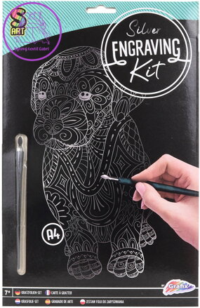 GRAFIX Obrázek vyškrabovací Pejsek stříbrný kreativní set se škrabacím perem