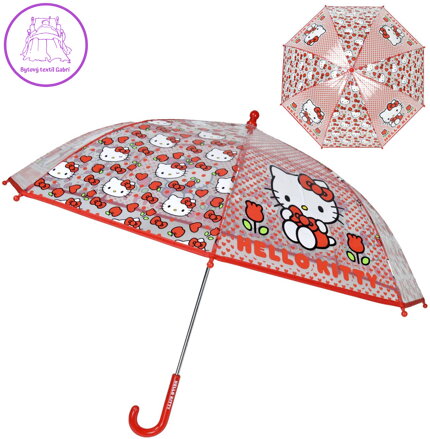 Deštník dětský Hello Kitty červený průhledný 68x85cm automatický