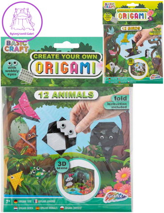 GRAFIX Origami kreativní skládačka set 12 zvířátek s očima + 3D pozadí 2 druhy