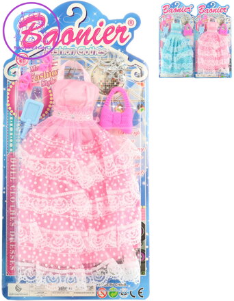 Šatičky pro panenku dlouhé s krajkou set obleček s fashion doplňky 2 barvy