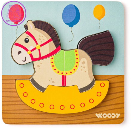 WOODY DŘEVO Baby vkládací puzzle koník skládačka 5 dílků na desce