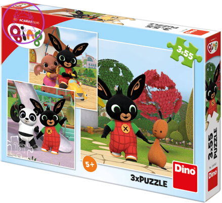 DINO Puzzle Králíček Bing si hraje 3x55 dílků 18x18cm skládačka