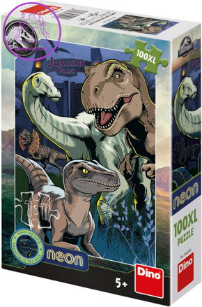 DINO Puzzle XL Jurský Svět 100 dílků neon skládačka 33x47cm svítí ve tmě