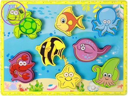 DŘEVO Vkládačka baby 3D puzzle vkládací na desce podmořský svět 8 dílků