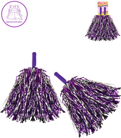 Mávátko party pom pom (pompon) třásně fialovo-stříbrné set 2ks na fandění