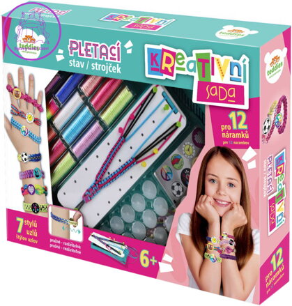 Vyrob si náramek kreativní set dětský pletací stav s přízí a samolepkami Vyrob si náramek kreativní set dětský pletací stav s přízí a samolepkami