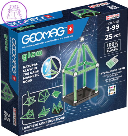 GEOMAG Glow 25 dílků ve tmě svítící Eko magnetická STAVEBNICE