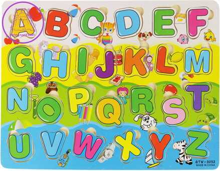 DŘEVO Puzzle vkládací písmena vkládačka na desce *DŘEVĚNÉ HRAČKY*