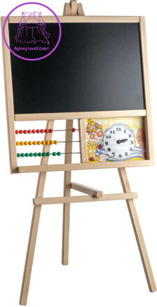 DŘEVO Tabule stojanová trojnožka na křídu 45x89cm s počítadlem a hodinami DŘEVO Tabule stojanová trojnožka na křídu 45x89cm s počítadlem a hodinami
