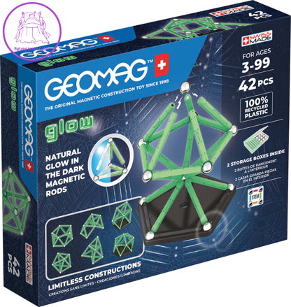 GEOMAG Glow 42 dílků ve tmě svítící Eko magnetická STAVEBNICE