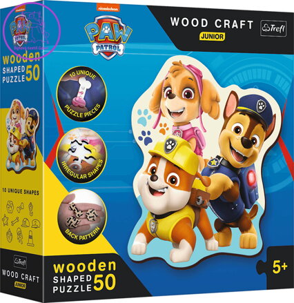 TREFL PUZZLE DŘEVO Legrační Tlapková Patrola 20x24cm tvarované 50 dílků
