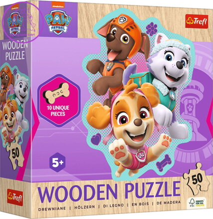 TREFL DŘEVO Puzzle obrysové Tlapková Patrola Veselá štěňata 20x26cm 50 dílků
