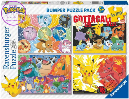 RAVENSBURGER Puzzle Pokémon 4x 100 dílků 36x26cm skládačka 4v1