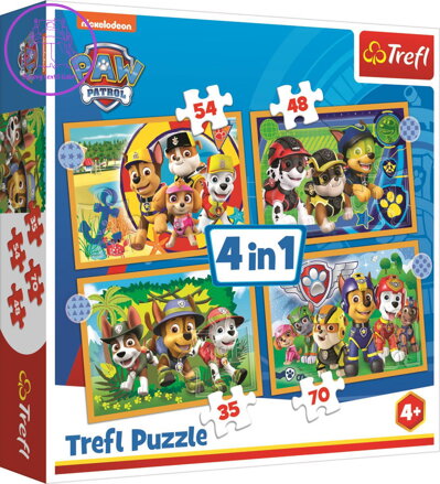 TREFL PUZZLE 4v1 Tlapková Patrola Prázdniny 29x21cm 207 dílků skládačka