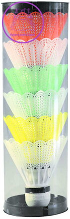 Míček plastový na badminton bílý + barevný košíček set 6ks v tubě