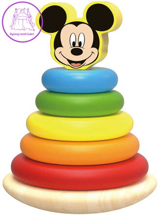 DŘEVO Baby pyramida navlékací věžička s barevnými kroužky Mickey Mouse