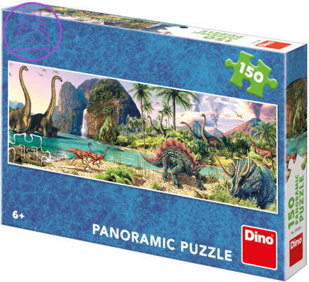 DINO Puzzle panoramatické 150 dílků Dinosauři u jezera 66x23cm skládačka