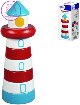 DETOA DŘEVO Baby pyramida navlékací věžička s barevnými kroužky Maják