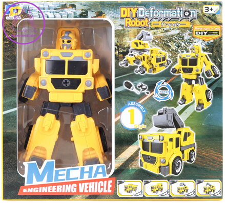 Transrobot skládací žlutý auto bagr montážní set s nástrojem 2v1
