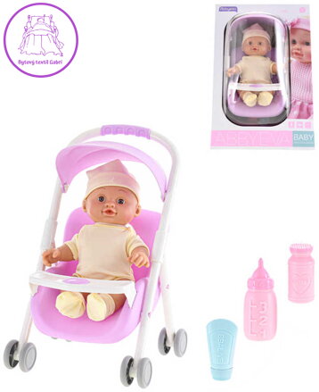 Panenka miminko 24cm s doplňky v kočárku pije čůrá na baterie Zvuk