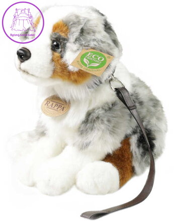 PLYŠ Pes Australský ovčák 27cm sedící vodítko Eco-Friendly *PLYŠOVÉ HRAČKY*