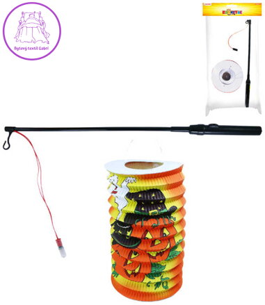 Lampion Halloween oválný 15cm dýně set s hůlkou na baterie na svíčku Světlo