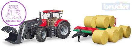 BRUDER 03198 Set traktor CASE IH Optum 300 CVX + čelní nakladač a přepravník balíků