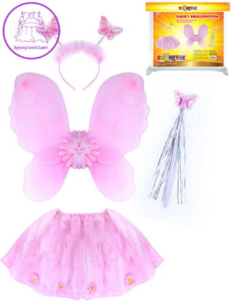 KARNEVAL Set šaty květinka s křídly a doplňky (104-150 cm) 3-10 let *KOSTÝM*