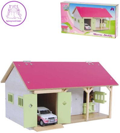 DŘEVO Farma stáj pro koně 34x22x19cm s garáží *DŘEVĚNÉ HRAČKY*