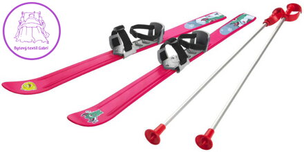PLASTKON Lyže carvingové Baby Ski 90cm Růžové s vázáním a holemi