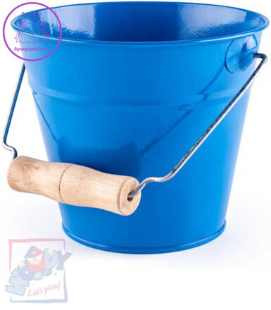 WOODY Kyblík dětský zahradní modrý kov 15cm dřevěná rukojeť