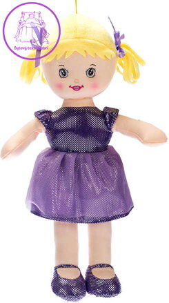 Panenka Viktorka baby soft textilní 32cm fialová na baterie CZ Světlo Zvuk