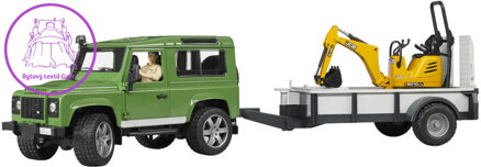 BRUDER 02593 Auto Land Rover Defender s přepravníkem a mikrobagrem JBC