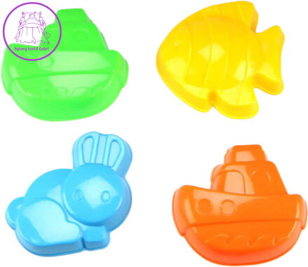 Formičky barevné set 4ks bábovičky zvířátka a dopravní prostředky na písek