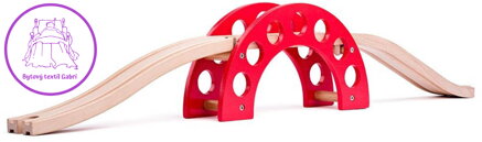 WOODY DŘEVO Most červený oblouk s kolejemi doplněk k vláčkodráze